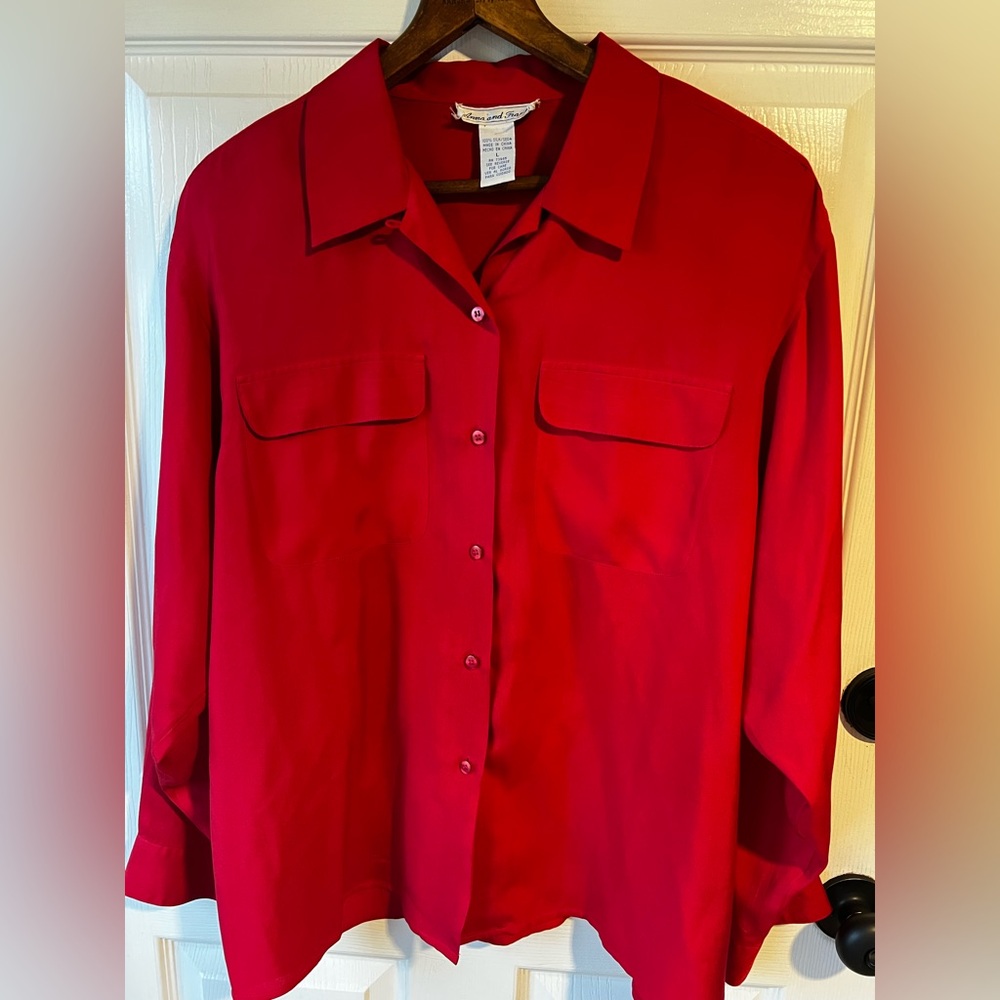 Anna And Frank Bold Red Silk Blouse Large washable